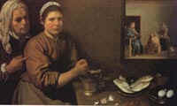 Velzquez: Cristo en casa de Marta. La alegora y el juego de temas y subtemas hace su aparicin en la pintura de Velzquez. 