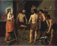 Velzquez: La Fragua de Vulcano. el tema mitolgico prima en esta obra sobre el costumbrista y religioso (presentes) tan del gusto espaol de la poca